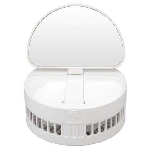 USB Desktop Fan Foldable Rechargeable Battery Makeup Mirror Function Bottom Silicone 3 Speeds White Mini Fan