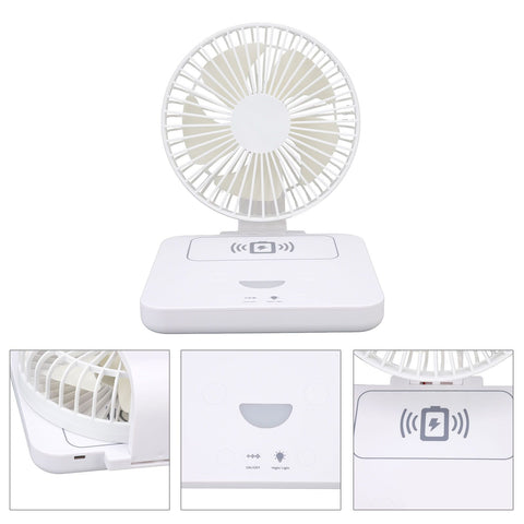 USB Desk Fan Support Wireless Phone Charging Dimmable Night Light 3 Speeds 180 Degrees Adjustable Small Desk Fan