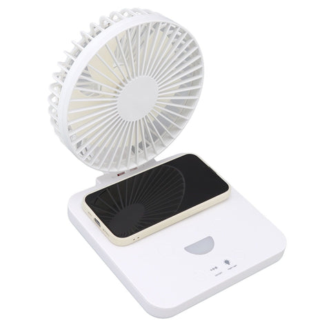 USB Desk Fan Support Wireless Phone Charging Dimmable Night Light 3 Speeds 180 Degrees Adjustable Small Desk Fan