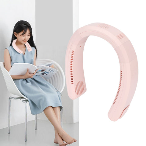 Neck Fan USB Charging 80 Holes 4000 to 5500rpm High Poly Wind Wearable Fan Portable Fan for Household Outdoor Pink
