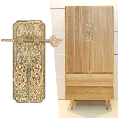 Cabinet Faceplate Brass Material Elegant Retro Botanical Pattern Decorative Chinese Antique Cabinet Handles for Dressers
