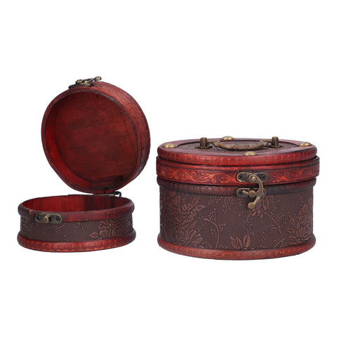 2Pcs Classical Jewelry Box with Buckle Cylinder Shape Antique Storage Case for Necklace Bracelet