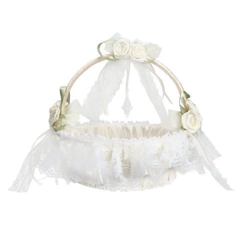 Wedding White Flower Basket Sufficient Capacity Lace Edge Elegant Romantic Flower Basket for Wedding Photography Props