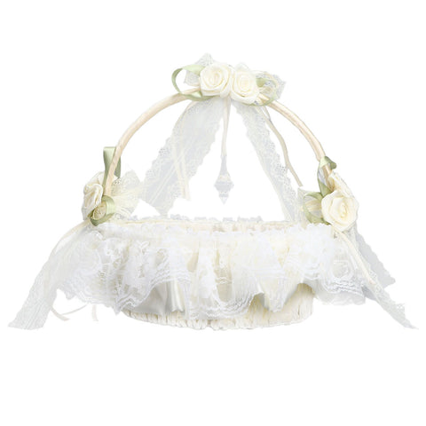 Wedding White Flower Basket Sufficient Capacity Lace Edge Elegant Romantic Flower Basket for Wedding Photography Props