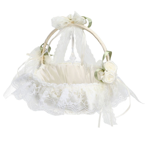 Wedding White Flower Basket Sufficient Capacity Lace Edge Elegant Romantic Flower Basket for Wedding Photography Props