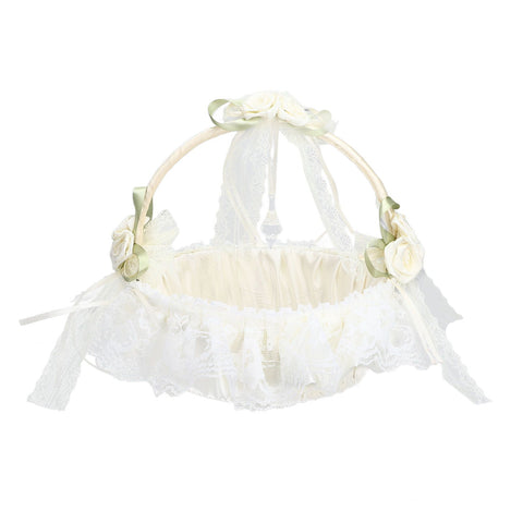 Wedding White Flower Basket Sufficient Capacity Lace Edge Elegant Romantic Flower Basket for Wedding Photography Props