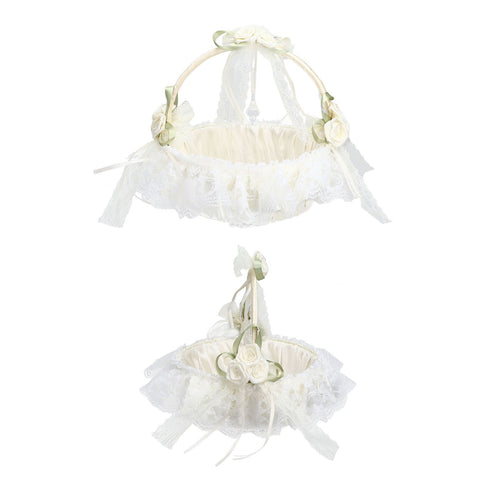 Wedding White Flower Basket Sufficient Capacity Lace Edge Elegant Romantic Flower Basket for Wedding Photography Props
