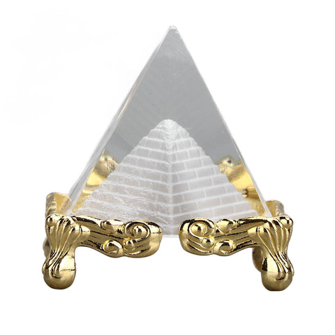 4cm Pyramid Prism Meditation Crystal Carved Pyramid Ornament with Gold Stand for Home Office Art Decor