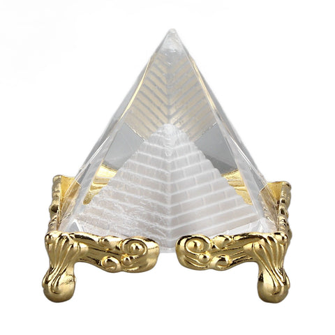 4cm Pyramid Prism Meditation Crystal Carved Pyramid Ornament with Gold Stand for Home Office Art Decor