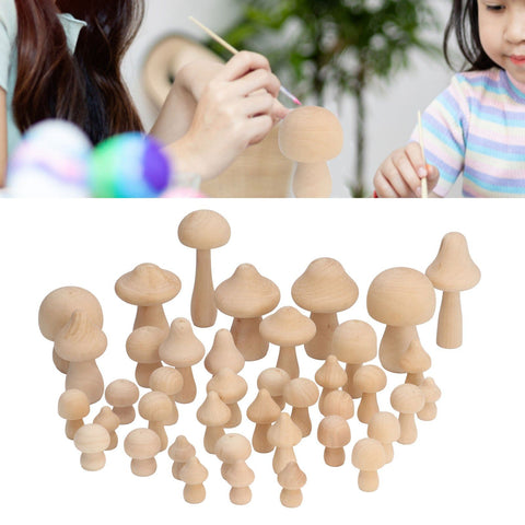 40pcs Unfinished Wooden Mushroom Unpainted Natural Wood Mushroom Decoration for DIY Decoration