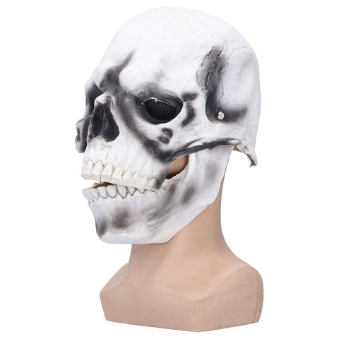 Halloween Scary Skull Mask Adult Full Head Latex Skull Helmet Glowing Eyes with Moving ChinWhite