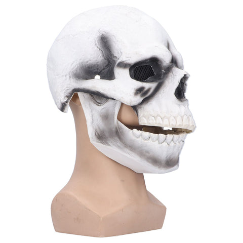 Halloween Scary Skull Mask Adult Full Head Latex Skull Helmet Glowing Eyes with Moving ChinWhite