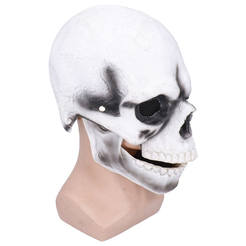 Halloween Scary Skull Mask Adult Full Head Latex Skull Helmet Glowing Eyes with Moving ChinWhite