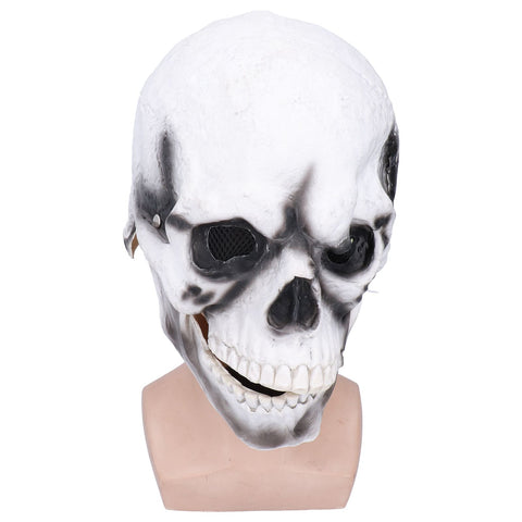 Halloween Scary Skull Mask Adult Full Head Latex Skull Helmet Glowing Eyes with Moving ChinWhite