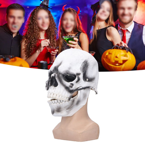 Halloween Scary Skull Mask Adult Full Head Latex Skull Helmet Glowing Eyes with Moving ChinWhite