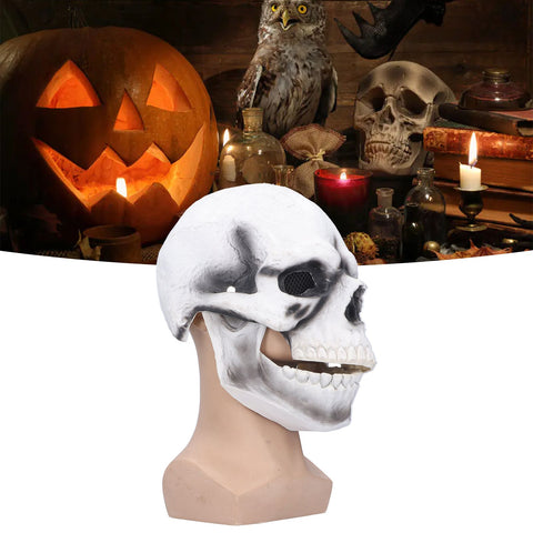 Halloween Scary Skull Mask Adult Full Head Latex Skull Helmet Glowing Eyes with Moving ChinWhite