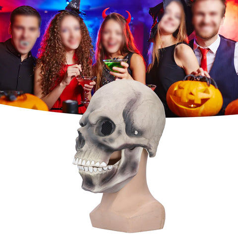 Halloween Scary Skull Mask Adult Full Head Latex Skull Helmet Glowing Eyes with Moving ChinDark Gray