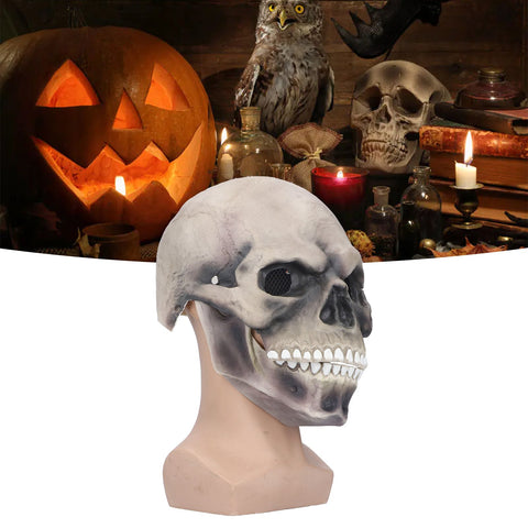 Halloween Scary Skull Mask Adult Full Head Latex Skull Helmet Glowing Eyes with Moving ChinDark Gray