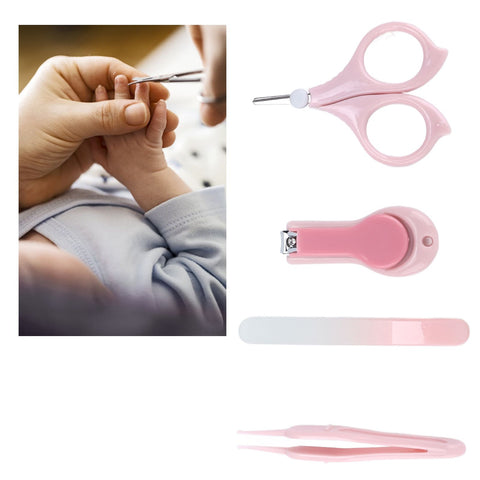 Nail Clippers Kit Cartoon Shape Stainless Steel Baby Nail Trimmer with Tweezers Nail File Storage Box for Baby Nail CarePink