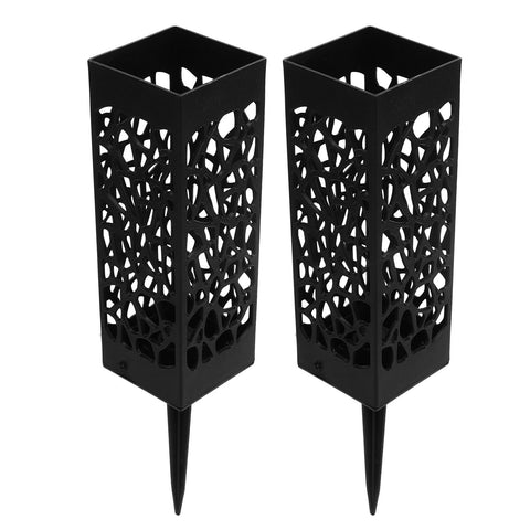 2Pcs Cemetery Grave Vase Black Column Unique Hollow Design Easy Installation Ground Insert Grave Flower Holders