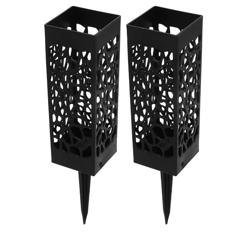 2Pcs Cemetery Grave Vase Black Column Unique Hollow Design Easy Installation Ground Insert Grave Flower Holders