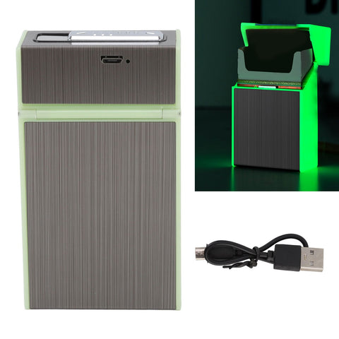 Luminous Cigarette Case USB Rechargeable Cigarette Box with Electric Lighter for Whole Package 20pcs 84‑100mm Cigarettes Black