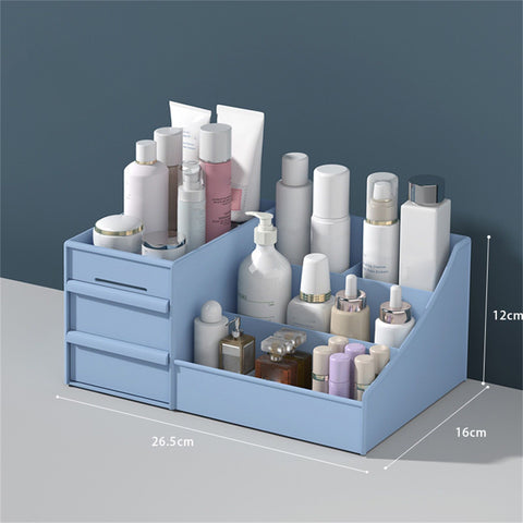 Makeup Storage Case Plastic Cosmetic Drawer Storage Box Multifunctional Storage Drawers for Bathroom Counter Blue 26.5x16x12cm / 10.4x6.3x4.7in