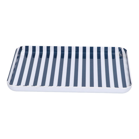 Fruit Tray Blue White Stripe Melamine Safe Environmentally Friendly Colourfast Dessert Platter for Restaurant
