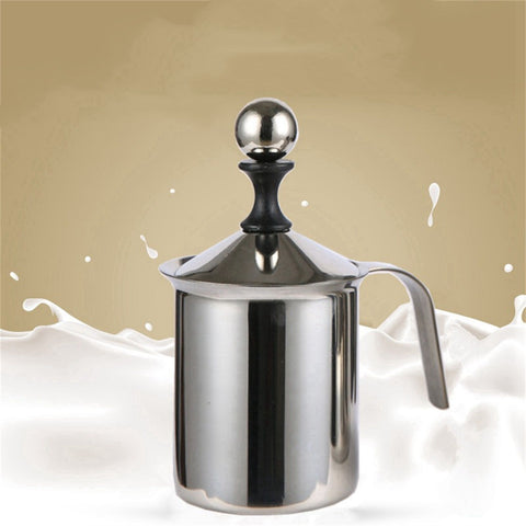 400cc Manual Milk Creamer Frother Double Layer Filter Stainless Steel Heatable Easy Clean with Handle