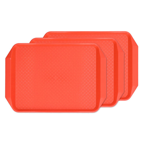 3PCS Colorful Food Tray Rectangle Thickened Binaural Plastic Tray Heat Resistance Stackable Cafeteria Trays for HotelOrange