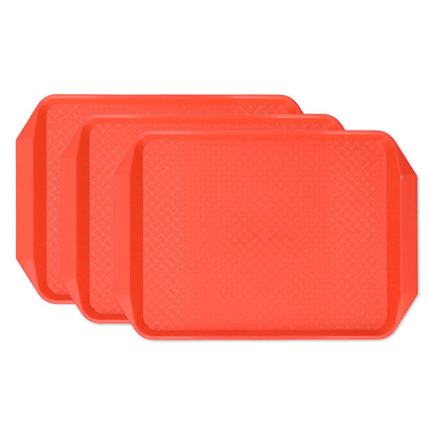 3PCS Colorful Food Tray Rectangle Thickened Binaural Plastic Tray Heat Resistance Stackable Cafeteria Trays for HotelOrange