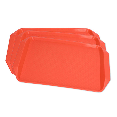 3PCS Colorful Food Tray Rectangle Thickened Binaural Plastic Tray Heat Resistance Stackable Cafeteria Trays for HotelOrange