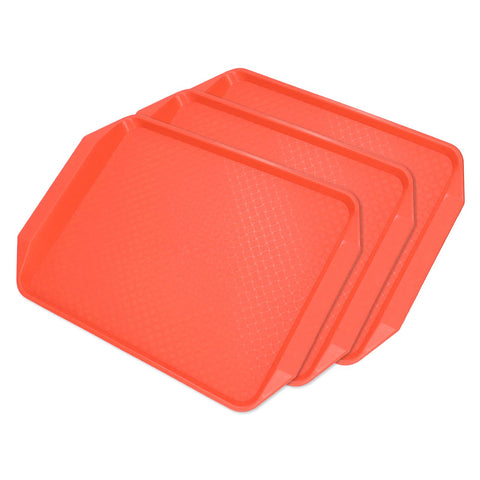 3PCS Colorful Food Tray Rectangle Thickened Binaural Plastic Tray Heat Resistance Stackable Cafeteria Trays for HotelOrange