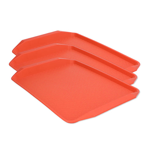 3PCS Colorful Food Tray Rectangle Thickened Binaural Plastic Tray Heat Resistance Stackable Cafeteria Trays for HotelOrange