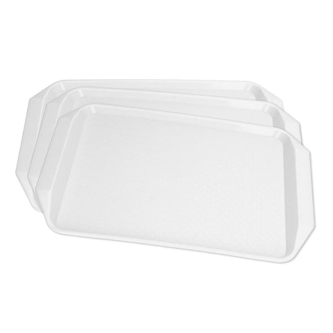 3PCS Colorful Food Tray Rectangle Thickened Binaural Plastic Tray Heat Resistance Stackable Cafeteria Trays for HotelWhite