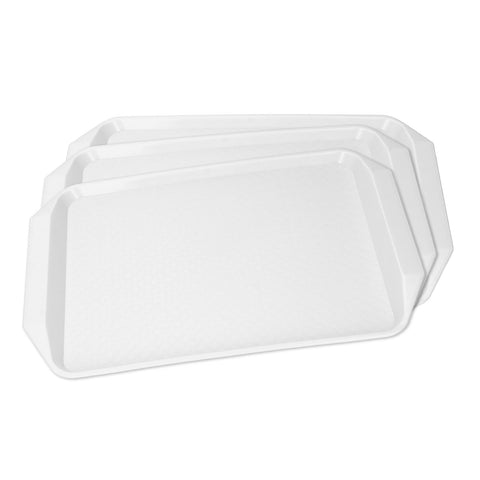 3PCS Colorful Food Tray Rectangle Thickened Binaural Plastic Tray Heat Resistance Stackable Cafeteria Trays for HotelWhite