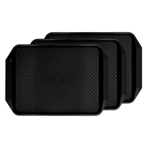 3PCS Colorful Food Tray Rectangle Thickened Binaural Plastic Tray Heat Resistance Stackable Cafeteria Trays for HotelBlack
