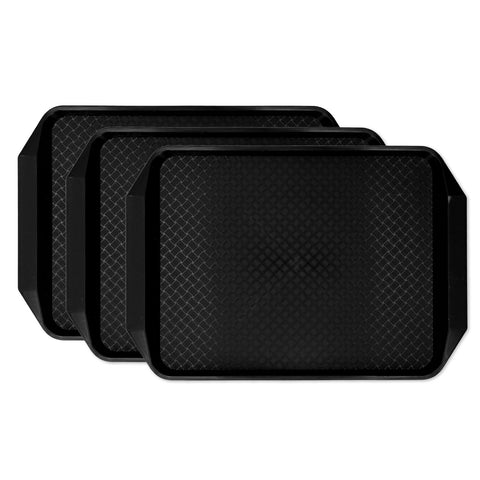 3PCS Colorful Food Tray Rectangle Thickened Binaural Plastic Tray Heat Resistance Stackable Cafeteria Trays for HotelBlack