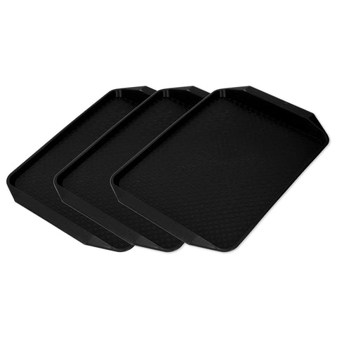3PCS Colorful Food Tray Rectangle Thickened Binaural Plastic Tray Heat Resistance Stackable Cafeteria Trays for HotelBlack