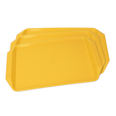 3PCS Colorful Food Tray Rectangle Thickened Binaural Plastic Tray Heat Resistance Stackable Cafeteria Trays for HotelYellow
