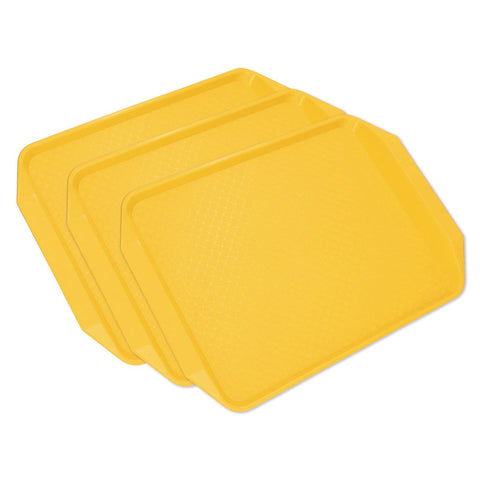 3PCS Colorful Food Tray Rectangle Thickened Binaural Plastic Tray Heat Resistance Stackable Cafeteria Trays for HotelYellow