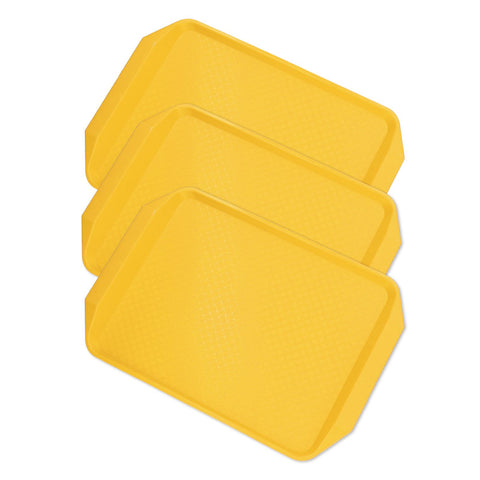 3PCS Colorful Food Tray Rectangle Thickened Binaural Plastic Tray Heat Resistance Stackable Cafeteria Trays for HotelYellow