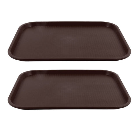 2Pcs Fast Food Tray Stackable Rectangular Light Weight Anti Slip PP Food Service Tray for Restaurants CafesBrown
