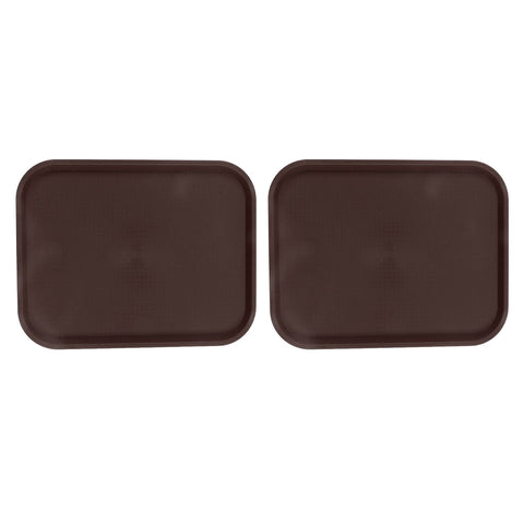 2Pcs Fast Food Tray Stackable Rectangular Light Weight Anti Slip PP Food Service Tray for Restaurants CafesBrown