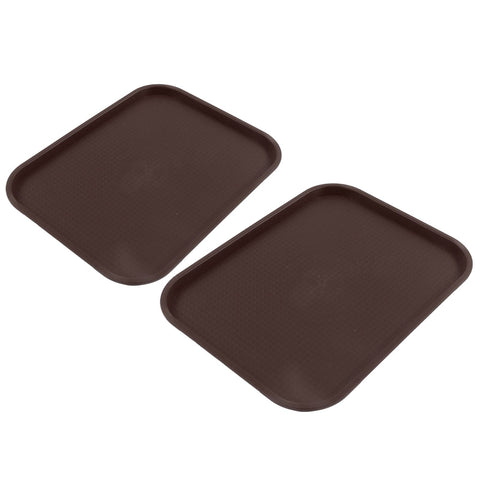 2Pcs Fast Food Tray Stackable Rectangular Light Weight Anti Slip PP Food Service Tray for Restaurants CafesBrown