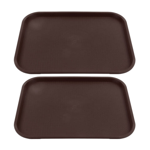 2Pcs Fast Food Tray Stackable Rectangular Light Weight Anti Slip PP Food Service Tray for Restaurants CafesBrown
