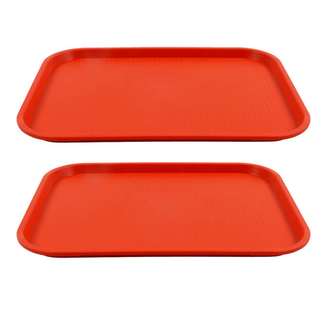 2Pcs Fast Food Tray Stackable Rectangular Light Weight Anti Slip PP Food Service Tray for Restaurants CafesOrange