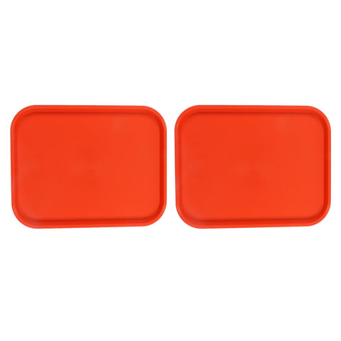 2Pcs Fast Food Tray Stackable Rectangular Light Weight Anti Slip PP Food Service Tray for Restaurants CafesOrange