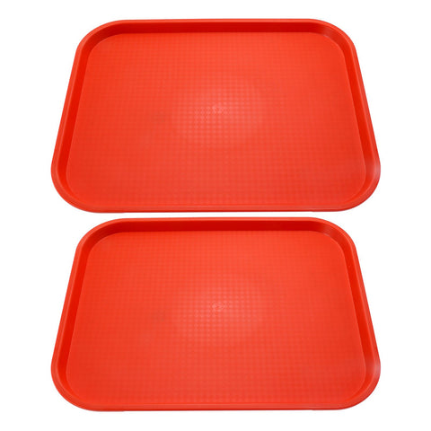 2Pcs Fast Food Tray Stackable Rectangular Light Weight Anti Slip PP Food Service Tray for Restaurants CafesOrange