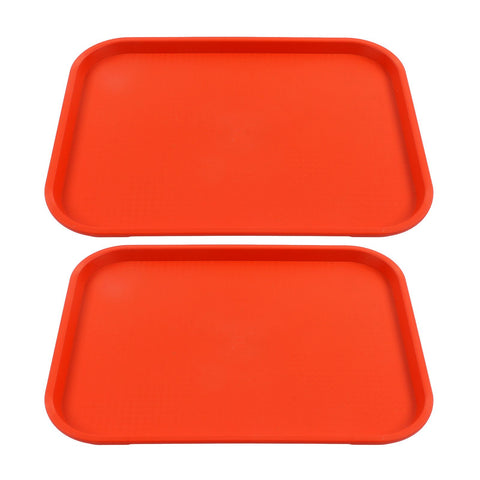 2Pcs Fast Food Tray Stackable Rectangular Light Weight Anti Slip PP Food Service Tray for Restaurants CafesOrange